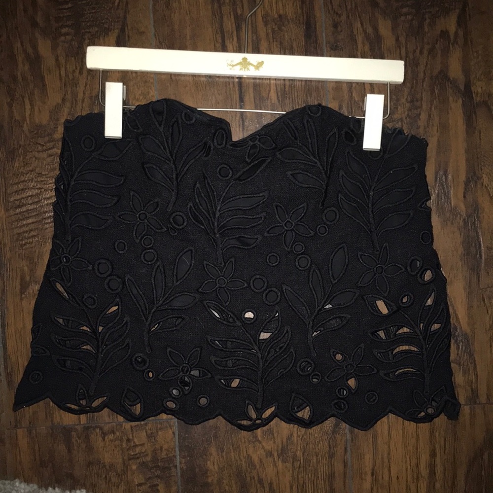 Strapless black cut out floral top
